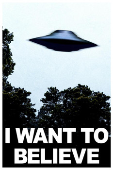 I Want To Believe UFO Aliens TV Show Poster Cool Blue Style Fantasy Scifi Horror Spaceship Stretched Canvas Art Wall Decor 16x24