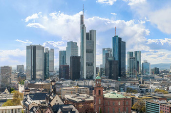 Frankfurt Germany City Buildings Skyline Photo Stretched Canvas Wall Art 16x24 inch
