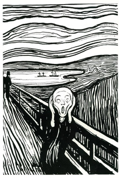 Edvard Munch The Scream Of Nature Expressionist Artist Illustration Lithograph Print Stretched Canvas Wall Art 16x24 inch