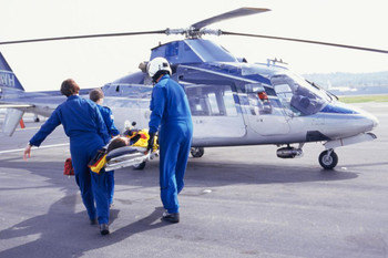 Nurses and Pilot Carrying Patient on Stretcher to Helicopter Photo Print Stretched Canvas Wall Art 24x16 inch