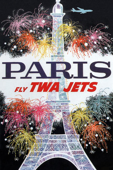 Paris Fly TWA Jets Retro Travel Stretched Canvas Wall Art 16x24 Inch