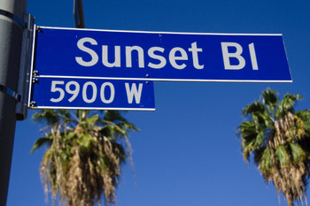 Sunset Boulevard Street Sign Los Angeles California Photo Print Stretched Canvas Wall Art 24x16 inch