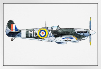 Royal Air Force RAF Supermarine Spitfire WWII Airplane Fighter Jet White Wood Framed Art Poster 20x14