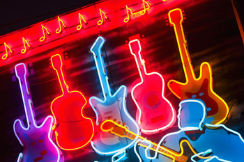 Illuminated Guitars on Beale Street in Memphis Photo Photograph Cool Wall Decor Art Print Poster 18x12