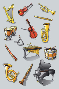 Instruments of an Orchestra Illustration Print Stretched Canvas Wall Art 16x24 inch
