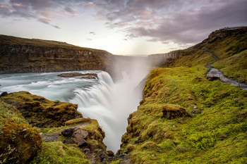 Gullfoss Waterfall Iceland Scenic River Landscape Photo Stretched Canvas Wall Art 24x16 inch