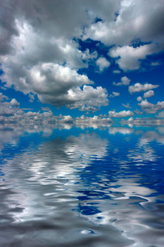 Fluffy Cumulus Clouds Reflecting in Water on Sunny Day Photo Print Stretched Canvas Wall Art 16x24 inch