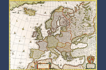 Antique World Map of Europe Latin Text Europa by Nicolaum Visscher Mediterranean Ocean Stretched Canvas Art Wall Decor 16x24