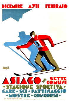 Italian Asiaco Skiing Winter Sport Italy Alps Vintage Illustration Travel Cool Wall Decor Art Print Poster 12x18