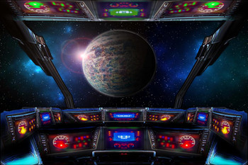 Planet G Gliese 581g Exoplanet From Spaceship Cockpit Print Stretched Canvas Wall Art 24x16 inch