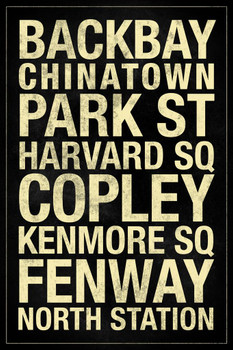 Subway Boston Black Stretched Canvas Wall Art 16x24 inch