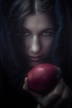 Beautiful Evil Witch With Red Apple Photo Print Stretched Canvas Wall Art 16x24 inch