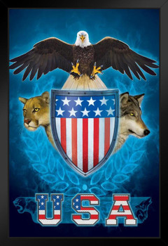 USA Trinity Bald Eagle Lion Wolf Shield by Vincent Hie Strength Art Print Stand or Hang Wood Frame Display Poster Print 9x13
