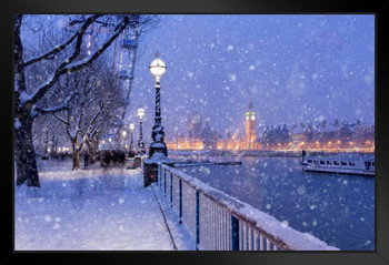 Snowing on Jubilee Gardens in London at Dusk Photo Photograph Art Print Stand or Hang Wood Frame Display Poster Print 13x9