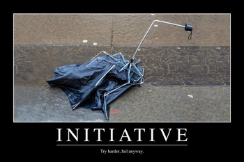 Initiative Broken Umbrella Funny Sarcastic Office Workplace Demotivational Inspirational Parody Stretched Canvas Art Wall Decor 16x24