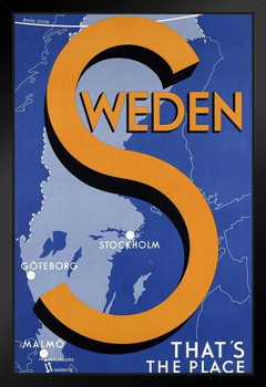 Sweden Thats The Place Retro Travel Art Print Stand or Hang Wood Frame Display Poster Print 9x13