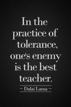 Dalai Lama In The Practice Of Tolerance Ones Enemy Is The Best Teacher Black White Motivational Stretched Canvas Wall Art 16x24 inch