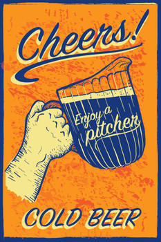 Cheers Enjoy a Pitcher of Cold Beer Retro Print Stretched Canvas Wall Art 16x24 inch