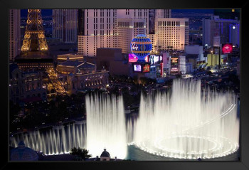 Las Vegas Nevada Strip Illuminated at Night Bellagio Fountains Photo Photograph Art Print Stand or Hang Wood Frame Display Poster Print 13x9