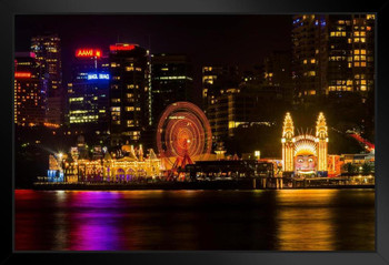 Luna Park Face and Ferris Wheel Sydney Australia Skyline Illuminated Photo Photograph Art Print Stand or Hang Wood Frame Display Poster Print 13x9