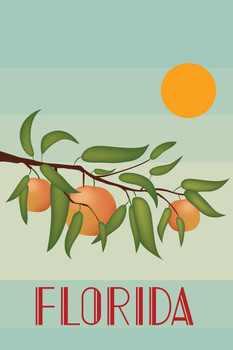 Retro Style Florida Oranges Sunshine State Miami Palm Beach Travel Beach Sunset Landscape Pictures Ocean Scenic Scenery Tropical Nature Photography Paradise Stretched Canvas Art Wall Decor 16x24