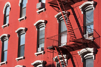 Facade of Red Building with Fire Escape New York Photo Photograph Cool Wall Decor Art Print Poster 18x12