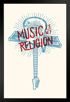 Music Is My Religion Electric Guitar Synthesizer Cross Rock Art Print Stand or Hang Wood Frame Display Poster Print 9x13