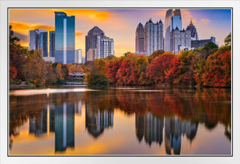 Atlanta Georgia Skyline from Piedmont Park in Autumn Photo Photograph White Wood Framed Poster 20x14