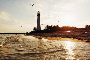 Lighthouse at Key Biscayne Florida at Sunset Photo Photograph Cool Wall Decor Art Print Poster 18x12