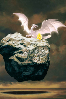 Signo Glowing White Silver Dragon With Golden Egg by Ciruelo Fantasy Painting Gustavo Cabral Cool Wall Art Print Poster 12x18