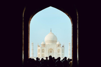 Majestic Taj Mahal Arch Agra India Photo Print Stretched Canvas Wall Art 24x16 inch