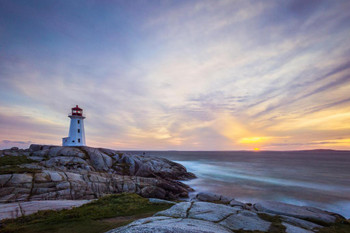 Peggys Cove Lighthouse Nova Scotia at Dusk Photo Print Stretched Canvas Wall Art 24x16 inch