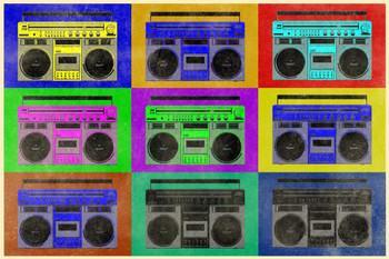 Laminated Pop Art Boombox Grid Textured Poster Dry Erase Sign 24x36