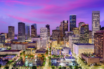Houston Texas Downtown Buildings Sunset Skyline Photo Stretched Canvas Wall Art 16x24 inch