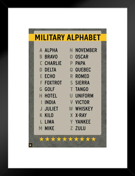 Official Military Alphabet Reference Chart Phonetic USA Family American Veteran Motivational Patriotic Alpha Bravo Charlie to Zulu A to Z Matted Framed Art Wall Decor 20x26