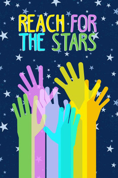 Reach For The Stars Raised Hands Classroom Sign Motivational Inspirational Teamwork Quote Inspire Quotation Gratitude Positivity Support Motivate Good Vibes Stretched Canvas Art Wall Decor 16x24