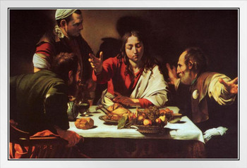 Caravaggio The Supper at Emmaus 1601 Oil On Canvas Italian Baroque Master Painter White Wood Framed Poster 14x20