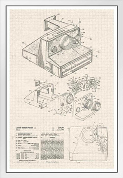 Instant Camera Design Official Patent Diagram Photo Photography Drawing Sketch White Wood Framed Art Poster 14x20