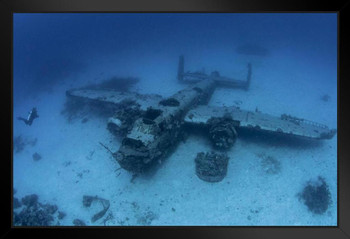 WWII North American B25 Mitchell Underwater Wreck Photo Photograph Stand or Hang Wood Frame Display 9x13