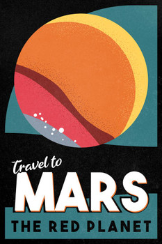 Mars The Red Planet Retro Fantasy Travel Space Solar System Science Kids Map Galaxy Classroom Chart Earth Pictures Outer Planets Hubble Astronomy Nasa Milky Way Stretched Canvas Art Wall Decor 16x24