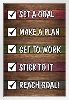 Steps To Reaching A Goal Wood Style Elementary School Sign Classroom Educational Teacher Learning Homeschool Chart Display Supplies Teaching Aide White Wood Framed Art Poster 14x20