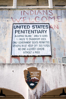 United States Penitentiary Sign Alcatraz Island Photo Print Stretched Canvas Wall Art 16x24 inch