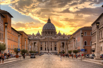 Sunset on Saint Peter in Vatican City Rome Italy Photo Print Stretched Canvas Wall Art 24x16 inch