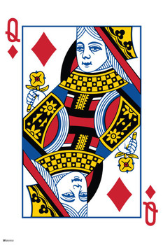 Laminated Queen of Diamonds Playing Card Art Poker Room Game Room Casino Gaming Face Card Blackjack Gambler Poster Dry Erase Sign 12x18