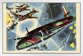 WPA War Propaganda British Bombers Have Carried Out Over 1600 Raids on Germany White Wood Framed Poster 20x14
