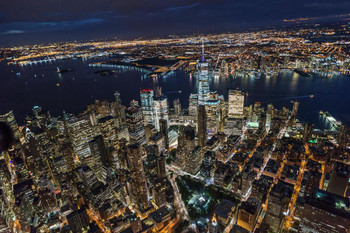New York City Manhattan World Trade Center Aerial Photo Print Stretched Canvas Wall Art 24x16 inch