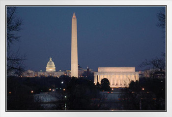 Washington DC Skyline from Iwo Jima Memorial Photo Photograph White Wood Framed Poster 20x14