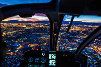 Las Vegas Nevada Skyline Sunset Helicopter View Photo Print Stretched Canvas Wall Art 24x16 inch