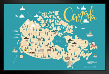 Illustrated Map Of Canadian Provinces Poster Canada Quebec Alberta Kids Picture Educational Classroom Map Stand or Hang Wood Frame Display 9x13