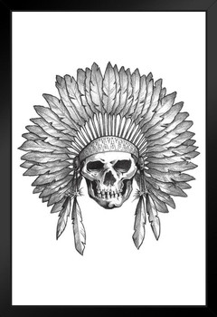 The Chief Native American Indian Skull in Headdress Black White Art Print Stand or Hang Wood Frame Display Poster Print 9x13